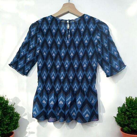 Club Monaco Luceenie Abstract-Print Ruched Peplum Top - Picture 5 of 10